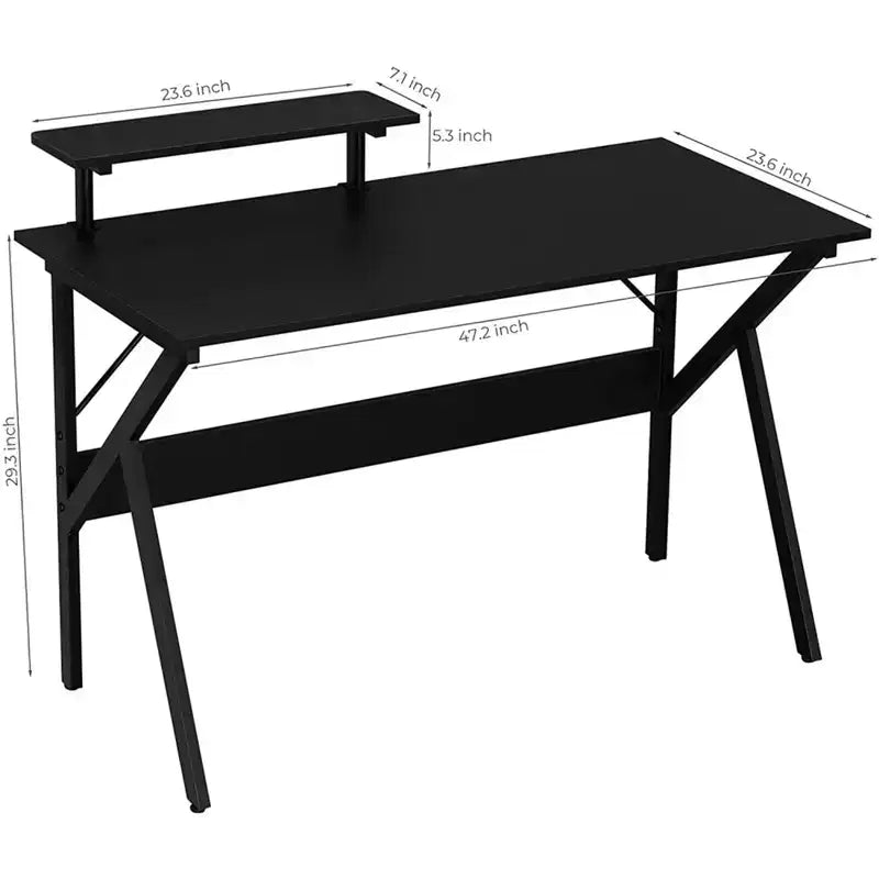 Home Office Desk with Monitor Shelf, Computer/Gaming Desk, Black, 47in