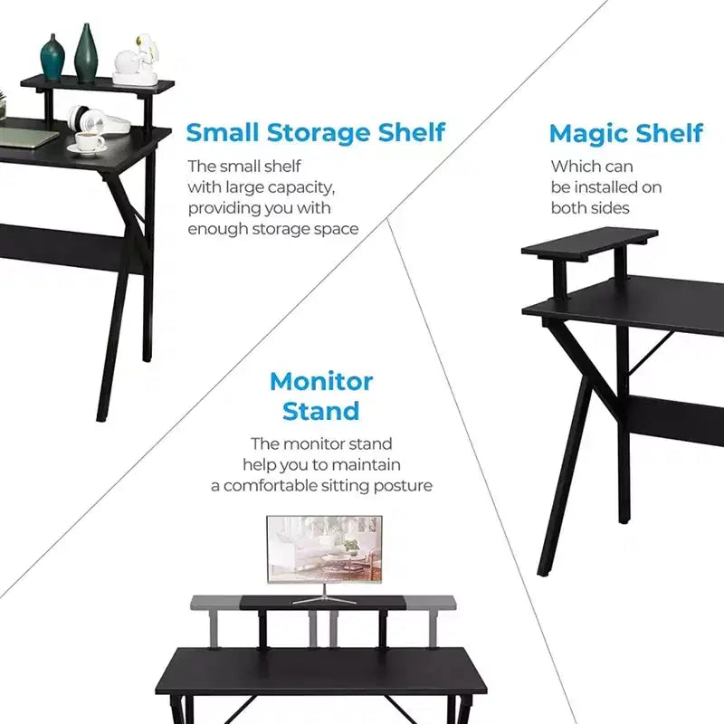 Home Office Desk with Monitor Shelf, Computer/Gaming Desk, Black, 47in