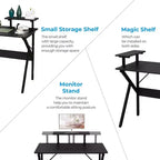Home Office Desk with Monitor Shelf, Computer/Gaming Desk, Black, 47in