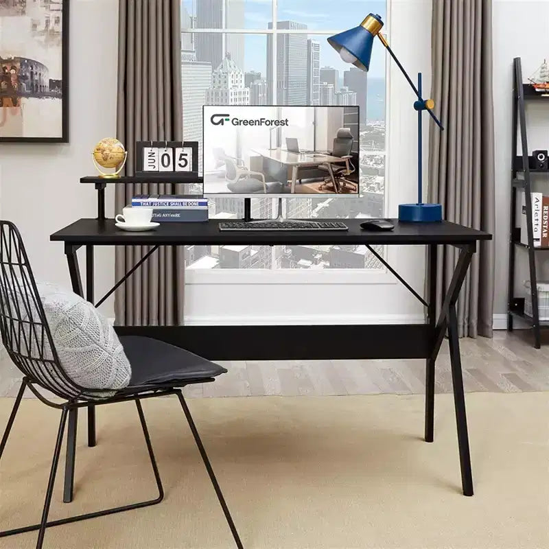 Home Office Desk with Monitor Shelf, Computer/Gaming Desk, Black, 47in