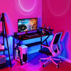 Home Office Desk with Monitor Shelf, Computer/Gaming Desk, Black, 47in