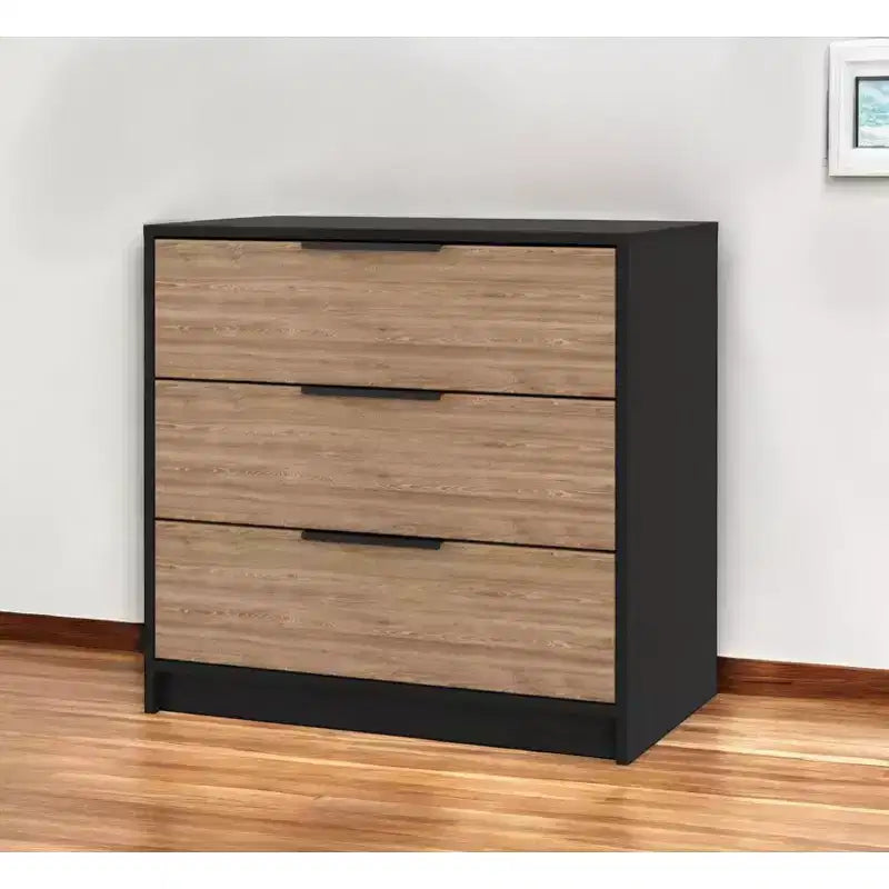 28 Natural and Black Three Drawer Dresser