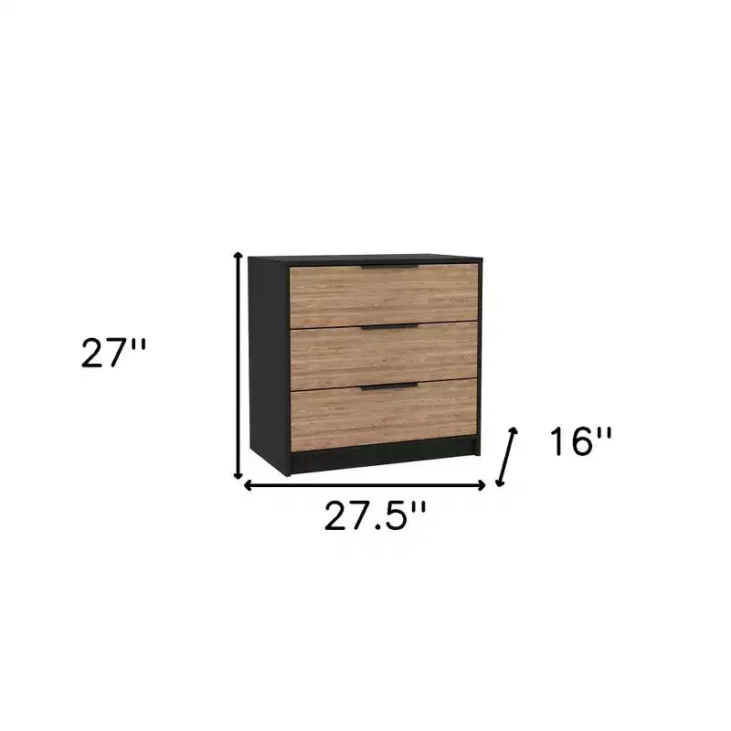 28 Natural and Black Three Drawer Dresser