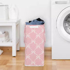 Girl Foldable Laundry Hamper with Handles Ballerina and Ballet Bows Pink and White