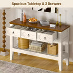 47 Console Table with Drawers, Farmhouse Rustic Entryway Table with Bottom Shelf and Solid Wood Legs for Entryway, Living Room, Entrance, Foyer