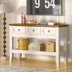 47 Console Table with Drawers, Farmhouse Rustic Entryway Table with Bottom Shelf and Solid Wood Legs for Entryway, Living Room, Entrance, Foyer