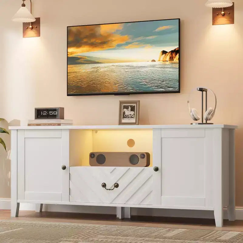 Entertainment Center with Led Lights, TV Stands with 2 Storage and 1 Drawer for Game Room, Long Television Stands for 65 Inch Tv