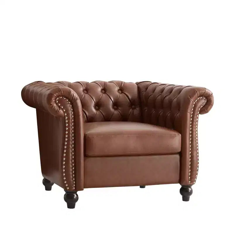 Club Chair with Scrolled Arms, Nailhead Trim, and Solid Wood Legs