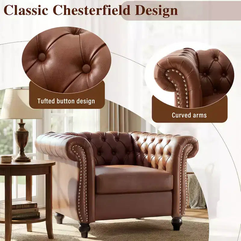 Club Chair with Scrolled Arms, Nailhead Trim, and Solid Wood Legs