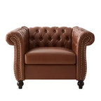 Club Chair with Scrolled Arms, Nailhead Trim, and Solid Wood Legs