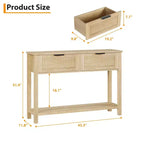 Entryway Fluted Console Table  2-Drawer Narrow Accent Table with Storage Shelf, Natural Wood Finish for Living Room, Hallway or Foyer