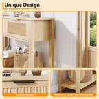 Entryway Fluted Console Table  2-Drawer Narrow Accent Table with Storage Shelf, Natural Wood Finish for Living Room, Hallway or Foyer