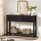 Entryway Fluted Console Table  2-Drawer Narrow Accent Table with Storage Shelf, Natural Wood Finish for Living Room, Hallway or Foyer