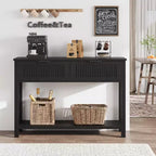 Entryway Fluted Console Table  2-Drawer Narrow Accent Table with Storage Shelf, Natural Wood Finish for Living Room, Hallway or Foyer