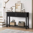 Entryway Fluted Console Table  2-Drawer Narrow Accent Table with Storage Shelf, Natural Wood Finish for Living Room, Hallway or Foyer