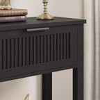 Entryway Fluted Console Table  2-Drawer Narrow Accent Table with Storage Shelf, Natural Wood Finish for Living Room, Hallway or Foyer