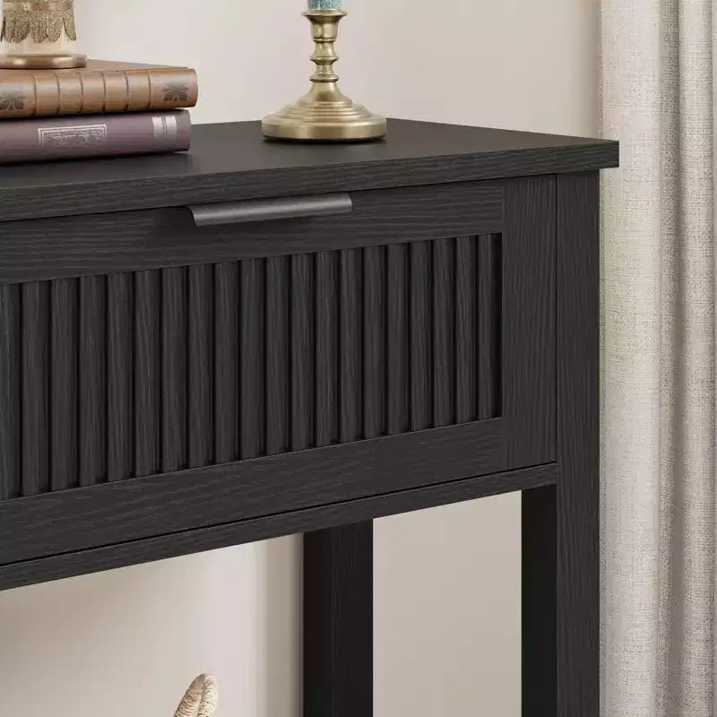 Entryway Fluted Console Table  2-Drawer Narrow Accent Table with Storage Shelf, Natural Wood Finish for Living Room, Hallway or Foyer