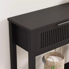 Entryway Fluted Console Table  2-Drawer Narrow Accent Table with Storage Shelf, Natural Wood Finish for Living Room, Hallway or Foyer
