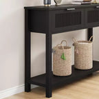 Entryway Fluted Console Table  2-Drawer Narrow Accent Table with Storage Shelf, Natural Wood Finish for Living Room, Hallway or Foyer