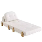 Convertible Sofa Bed with Teddy Fabric, Tufted Folding Floor Ottoman Chair with Pillow and Solid Wood Legs, Beige