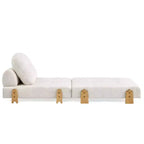 Convertible Sofa Bed with Teddy Fabric, Tufted Folding Floor Ottoman Chair with Pillow and Solid Wood Legs, Beige
