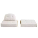 Convertible Sofa Bed with Teddy Fabric, Tufted Folding Floor Ottoman Chair with Pillow and Solid Wood Legs, Beige