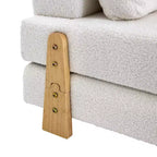Convertible Sofa Bed with Teddy Fabric, Tufted Folding Floor Ottoman Chair with Pillow and Solid Wood Legs, Beige