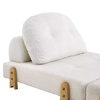 Convertible Sofa Bed with Teddy Fabric, Tufted Folding Floor Ottoman Chair with Pillow and Solid Wood Legs, Beige