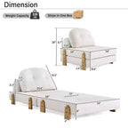 Convertible Sofa Bed with Teddy Fabric, Tufted Folding Floor Ottoman Chair with Pillow and Solid Wood Legs, Beige