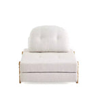 Convertible Sofa Bed with Teddy Fabric, Tufted Folding Floor Ottoman Chair with Pillow and Solid Wood Legs, Beige