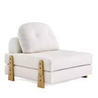 Convertible Sofa Bed with Teddy Fabric, Tufted Folding Floor Ottoman Chair with Pillow and Solid Wood Legs, Beige