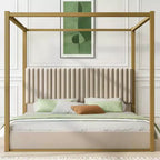 King Size Modern Canopy Platform Bed with Upholstered Headboard and Metal Frame