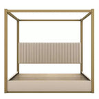King Size Modern Canopy Platform Bed with Upholstered Headboard and Metal Frame