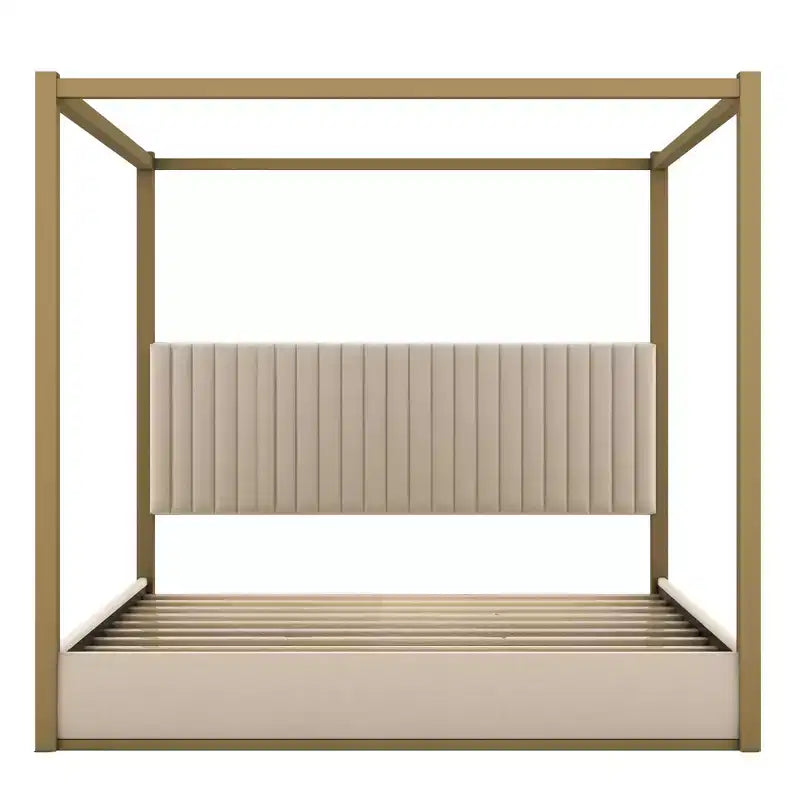 King Size Modern Canopy Platform Bed with Upholstered Headboard and Metal Frame