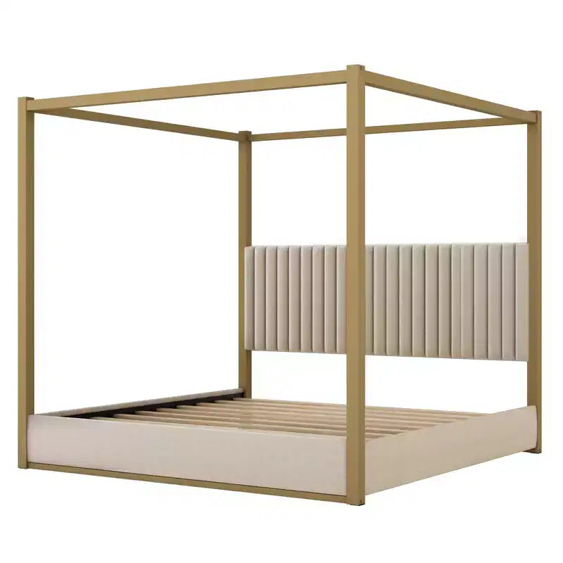 King Size Modern Canopy Platform Bed with Upholstered Headboard and Metal Frame