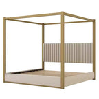 King Size Modern Canopy Platform Bed with Upholstered Headboard and Metal Frame