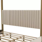 King Size Modern Canopy Platform Bed with Upholstered Headboard and Metal Frame
