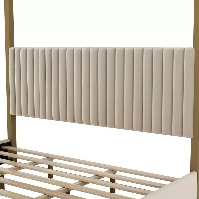 King Size Modern Canopy Platform Bed with Upholstered Headboard and Metal Frame