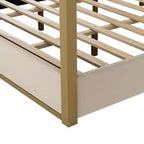 King Size Modern Canopy Platform Bed with Upholstered Headboard and Metal Frame