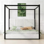 King Size Modern Canopy Platform Bed with Upholstered Headboard and Metal Frame