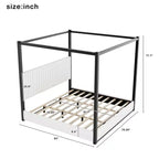 King Size Modern Canopy Platform Bed with Upholstered Headboard and Metal Frame