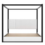 King Size Modern Canopy Platform Bed with Upholstered Headboard and Metal Frame