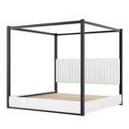 King Size Modern Canopy Platform Bed with Upholstered Headboard and Metal Frame