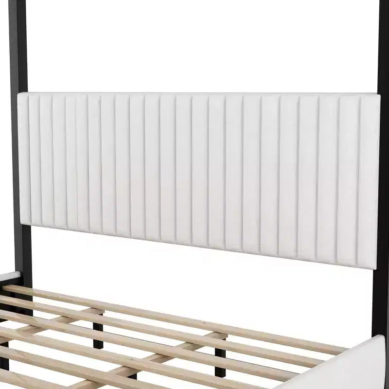 King Size Modern Canopy Platform Bed with Upholstered Headboard and Metal Frame