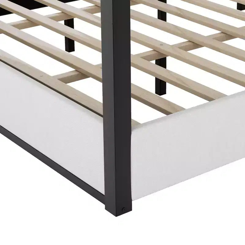 King Size Modern Canopy Platform Bed with Upholstered Headboard and Metal Frame