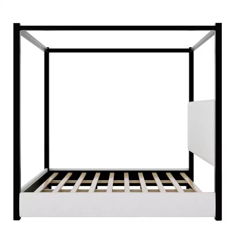 King Size Modern Canopy Platform Bed with Upholstered Headboard and Metal Frame