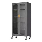65 Kitchen Pantry Storage Cabinet, 6 Tier Metal Display Storage Cabinet with Transparent Door, for Kitchen, Living Room and Dining Room, Gray