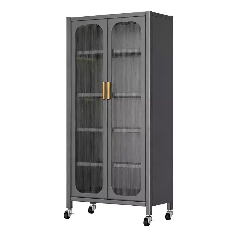 65 Kitchen Pantry Storage Cabinet, 6 Tier Metal Display Storage Cabinet with Transparent Door, for Kitchen, Living Room and Dining Room, Gray