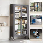 65 Kitchen Pantry Storage Cabinet, 6 Tier Metal Display Storage Cabinet with Transparent Door, for Kitchen, Living Room and Dining Room, Gray