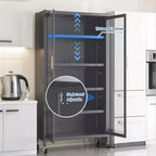 65 Kitchen Pantry Storage Cabinet, 6 Tier Metal Display Storage Cabinet with Transparent Door, for Kitchen, Living Room and Dining Room, Gray